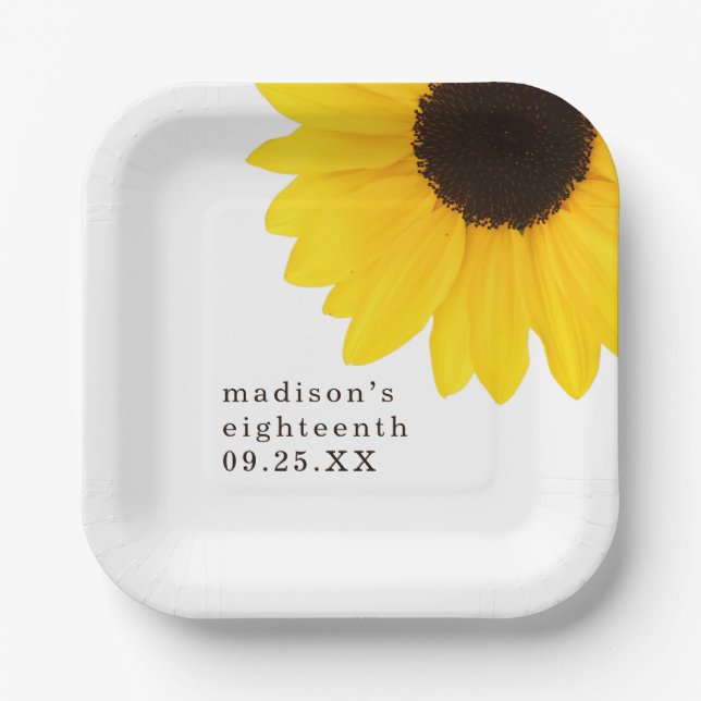 Large Sunflower 18th Birthday Party Paper Plate (Front)