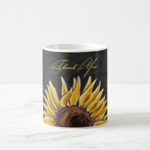 Large Sunflower Art on Black Thank You Coffee Mug