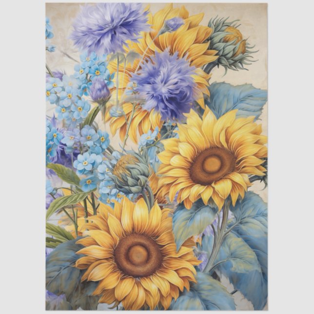 Large Sunflower Bouquet Decoupage Tissue Paper (Front)
