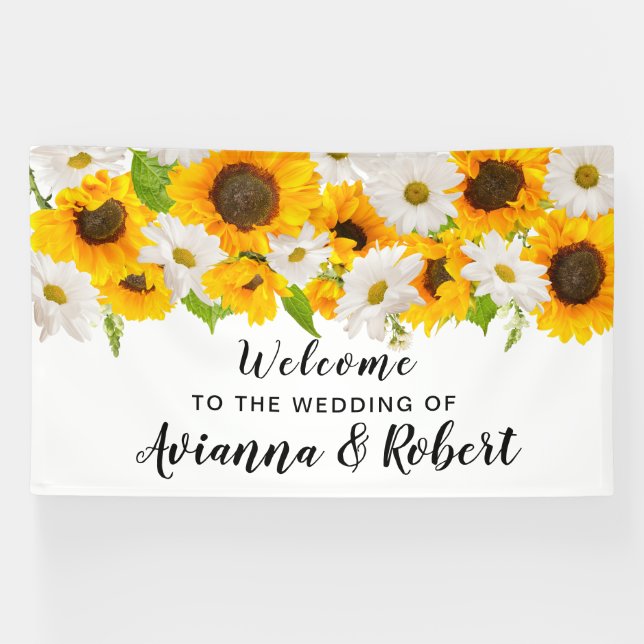 Large Sunflower Daisy Floral Wedding Welcome Banner (Horizontal)