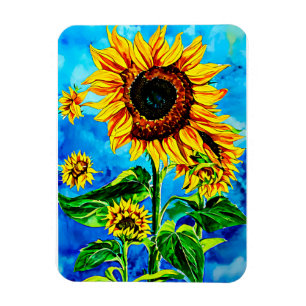 Large Sunflowers Watercolor nature painting  Magnet