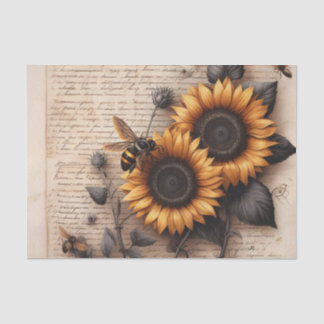 Large Sunflowers with Bees on Script Tissue Paper