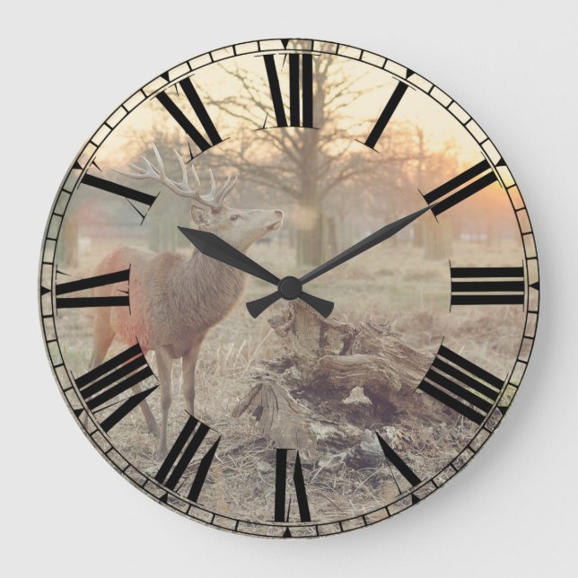 Large Sunrise Deer Clock w/ Roman Numerals (Front)