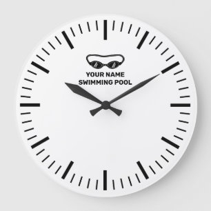 Large swimming pool wall clock with custom name