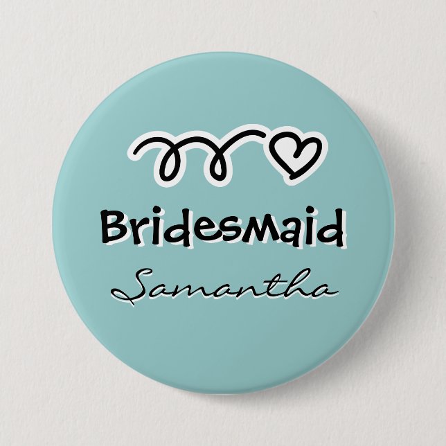 Large teal bridesmaid buttons | personalised name (Front)