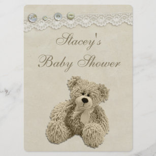 Large Teddy Bear Vintage Lace Baby Shower Invitation