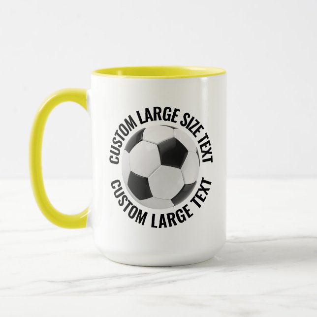 Large Text YELLOW Combo 15oz Custom Soccer Mug (Left)