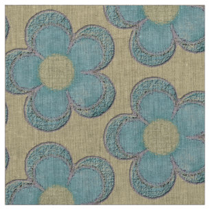 Large Textured Flowers (yellow/teal) Fabric