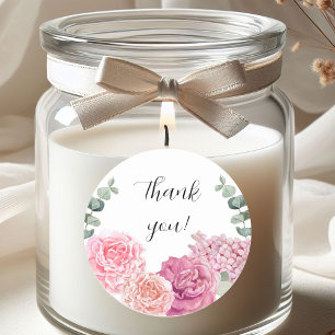 Large Thank you beautiful watercolor pink flowers Classic Round Sticker