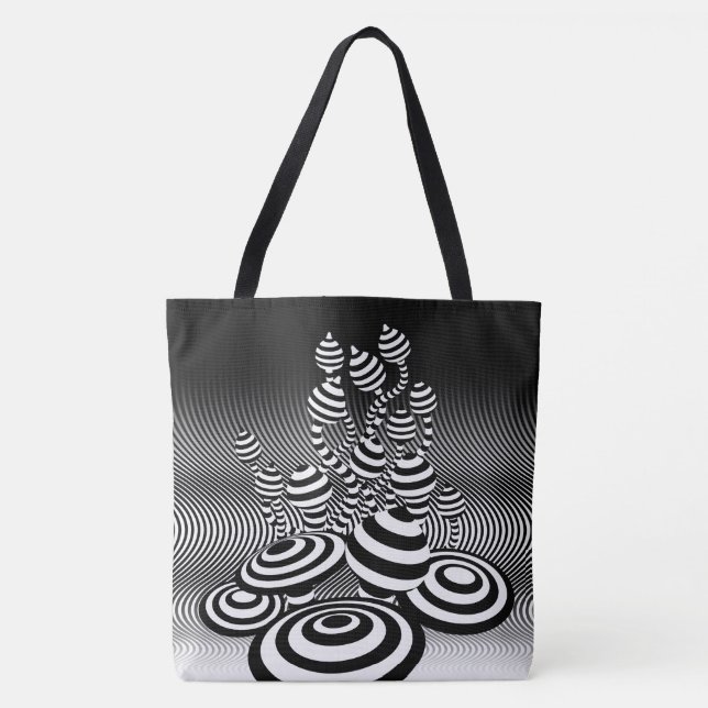 Large Tote bag Magic Mushrooms optical design. (Front)