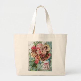 Large Tote Bag with Roses and Champagne