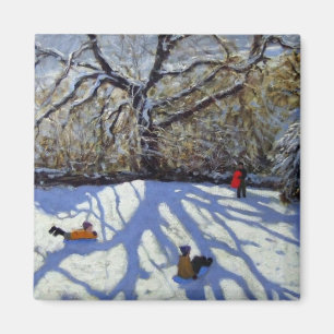 Large tree and tobogganers Youlgreave Magnet