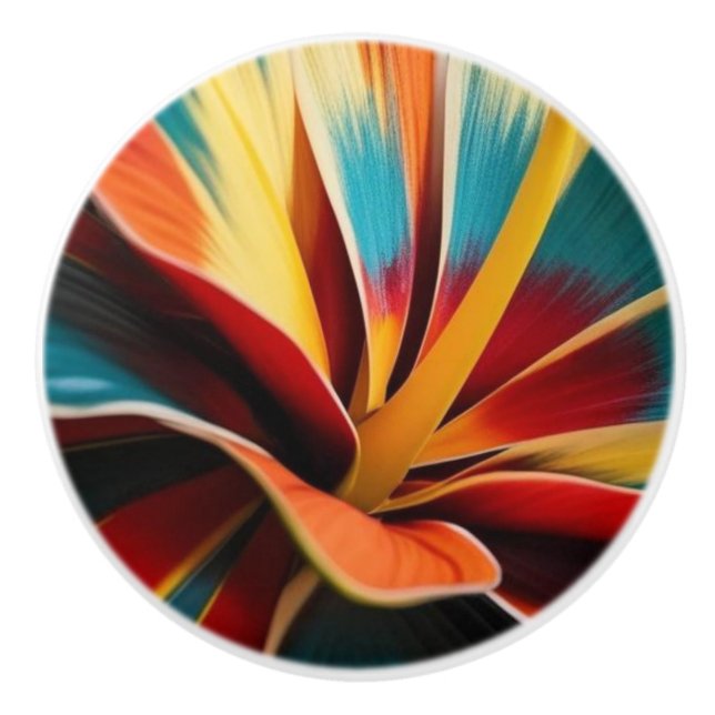 Large Tropical Flower Ceramic Knob (Front)