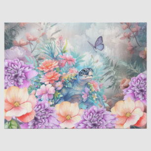 Large Tropical Sea Turtle & Watercolor Florals Tissue Paper