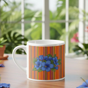 Large Tropical Style Coffee Mug with Blue Floral