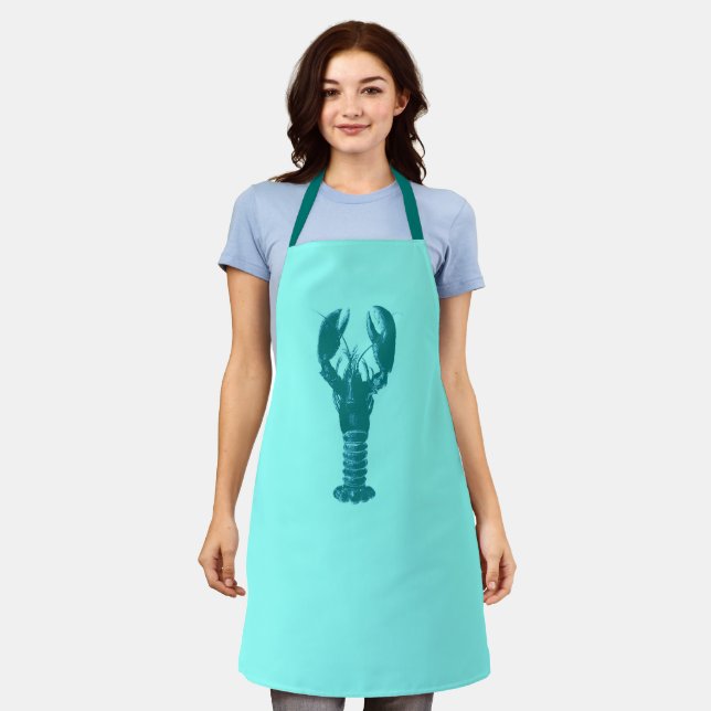 Large Turquoise Lobster on Light Aqua  Apron (Worn)