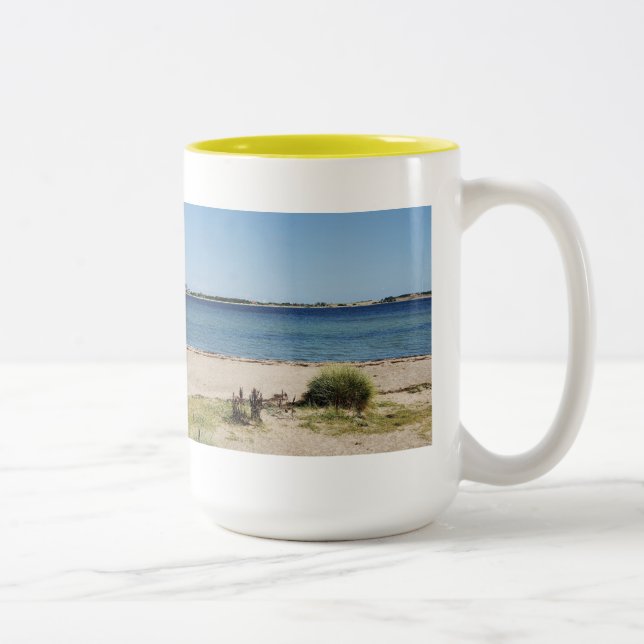 Large two-colored cup of yellow beach and sea (Right)