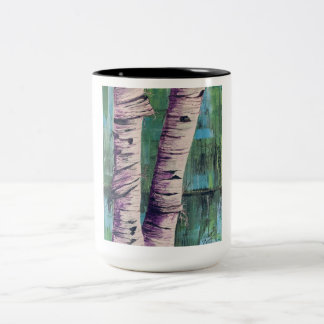 Large two tone Mug of Abstract Birch Trees
