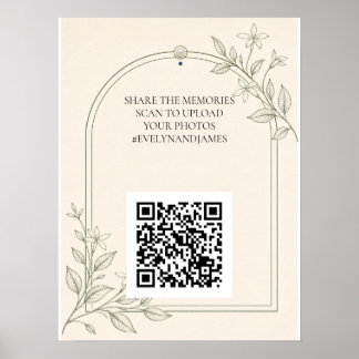 Large Type Botanical Wedding Photo Sharing QR Sign