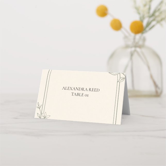 Large Type Olive Botanical Folded Place Card (Front)
