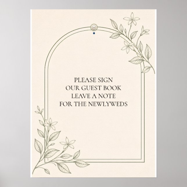 Large Type Olive Botanical Guest Book Wedding Sign (Front)