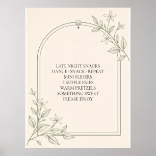 Large Type Olive Botanical Late Night Snacks Sign