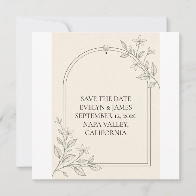 Large Type Olive Botanical Save the Date Card (Front)