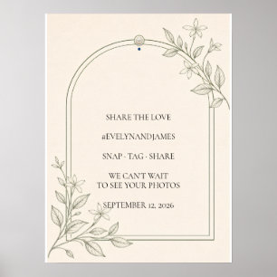 Large Type Olive Botanical Wedding Hashtag Sign