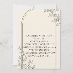 Large Type Olive Botanical Wedding Invitation
