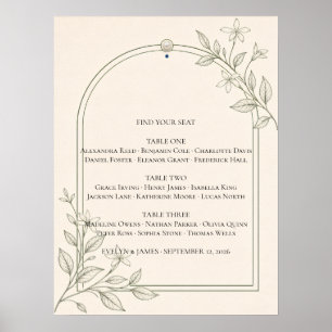 Large Type Olive Botanical Wedding Seating Chart