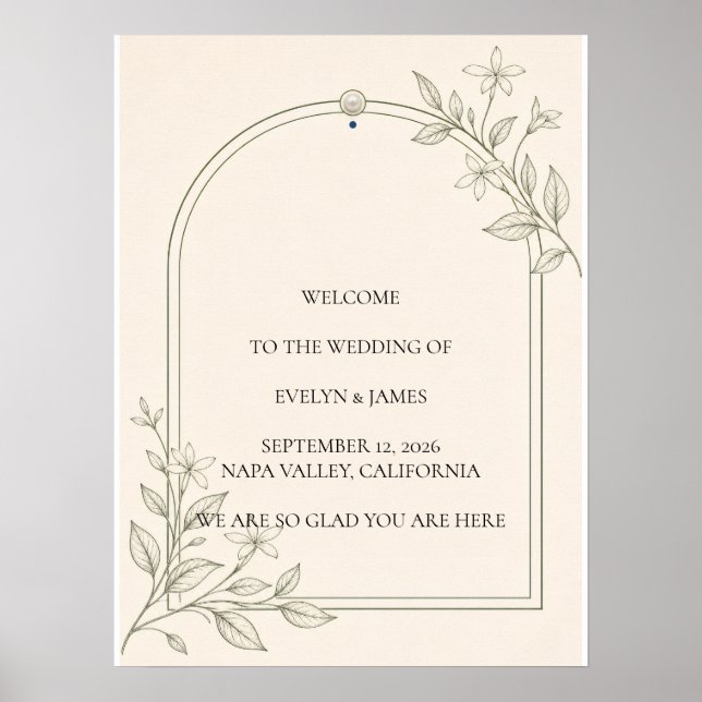 Large Type Olive Botanical Wedding Welcome Sign (Front)