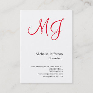 Large Unique Monogram White Red Business Card