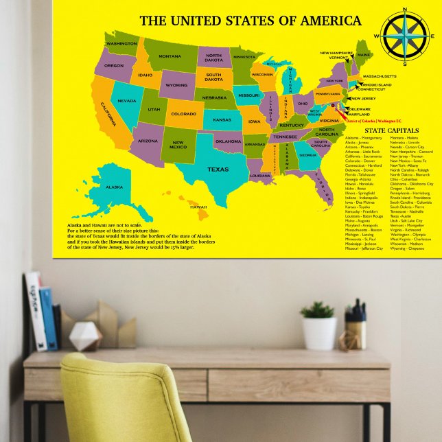 Large United States Wall Map Teaching Aid Poster (Large US map will help your child learn the states, their capitals and more. )