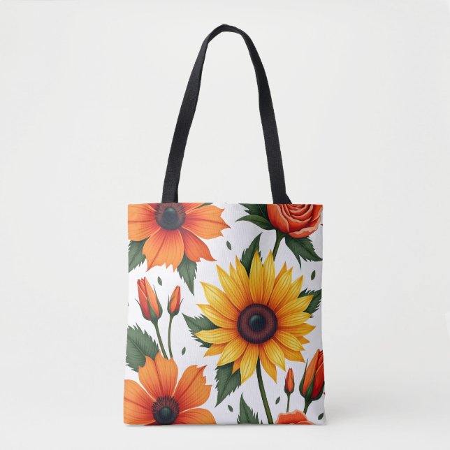Large Vibrant Floral Tote Bag (Front)
