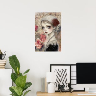 Large Victorian Gothic Girl & Florals Poster