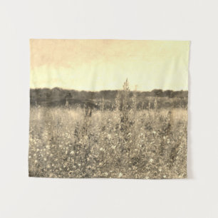 Large Vintage Botanical Wall Art Gold Field Floral Tapestry