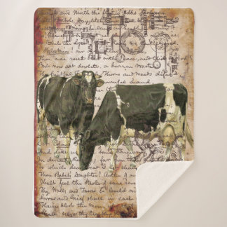 Large Vintage Cow Sherpa Blanket