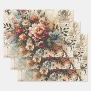 Large Vintage Floral Furniture Decoupage  Wrapping Paper Sheet