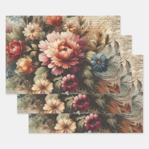 Large Vintage Floral Furniture Decoupage  Wrapping Paper Sheet