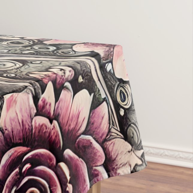 Large Vintage Gothic Pink Flower Pattern Tablecloth (In Situ)
