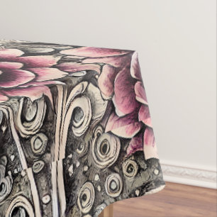 Large Vintage Gothic Pink Flower Pattern Tablecloth