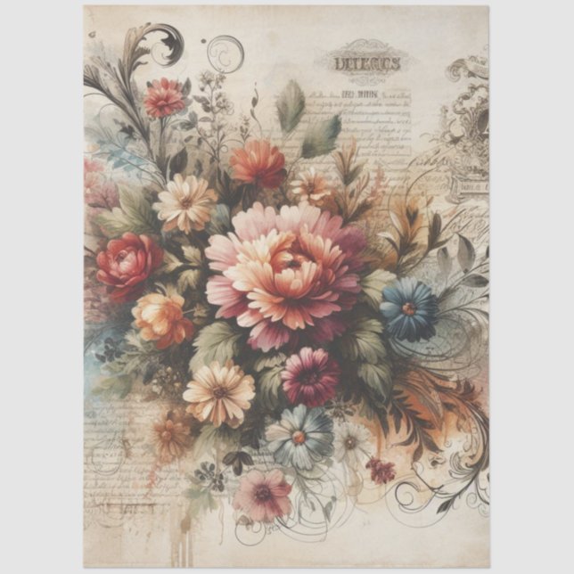 Large Vintage Inspired Floral Decoupage  Tissue Paper (Front)