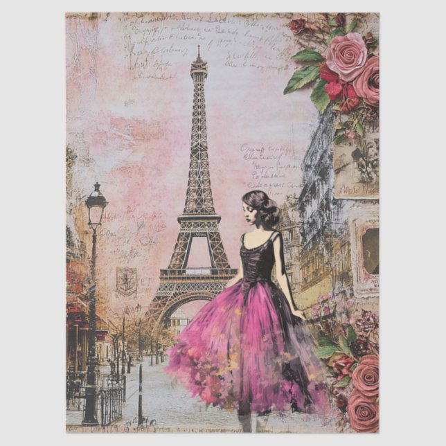 Large Vintage Inspired Girl In Paris Tissue Paper (Front)