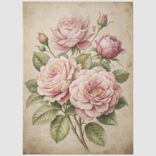 Large Vintage Inspired Pink Rose Bouquet Decoupage Tissue Paper