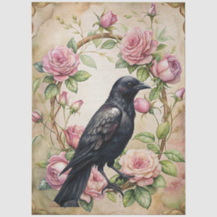 Large Vintage Inspired Pink Rose & Raven Decoupage Tissue Paper