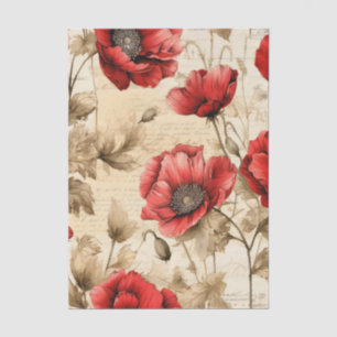 Large Vintage Inspired Red Poppies Tissue Paper