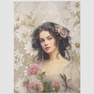 Large Vintage Inspired Victorian Era Lady & Daisy Tissue Paper