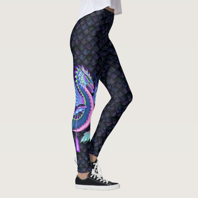 Large Water Dragon on Blue Dragon Scales Leggings (Right)