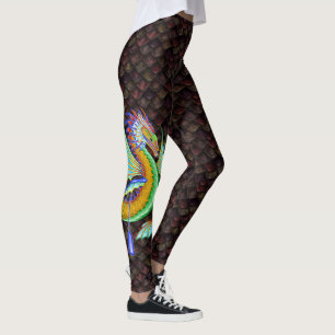 Large Water Dragon on Red /Orange Dragon Scales Leggings