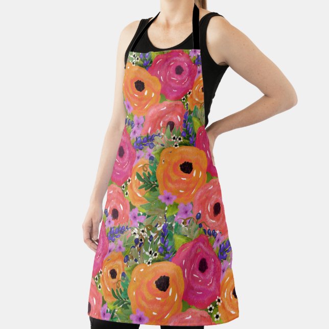 Large Watercolor Flowers Apron (Insitu)